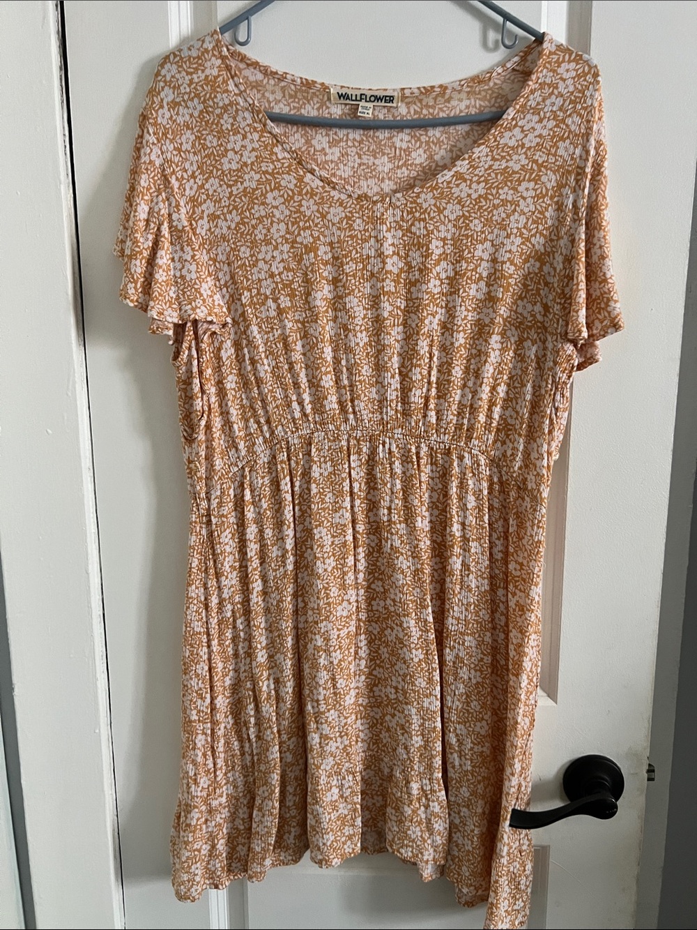 Wallflower Peach and White Floral Flutter Sleeve Dress
